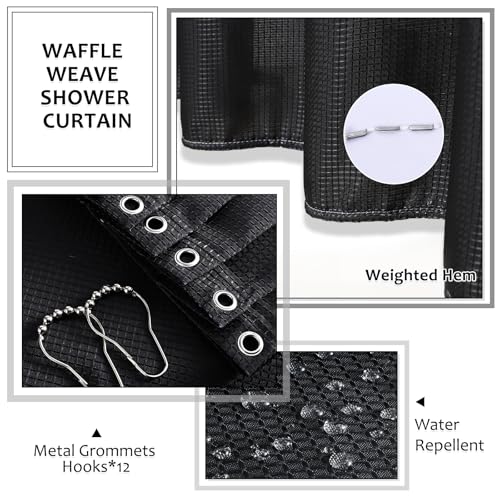 Resin Black Bathroom Sets, Black Bathroom Accessories Set with Shower Curtain, Bath Towel Set, Natural Loofah Sponge, Soap Dispenser, Toothbrush Holder, Bathroom Tumbler and Tray for Countertop - size: Bath Set+Shower Curtain+Towel Set+2PCS Loofah, style:
