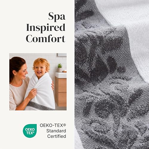 Modern Threads 600 GSM 6-Piece Towel Set with Filgree Jacquard Border Charcoal - color: Grey, style: Jacquard Border