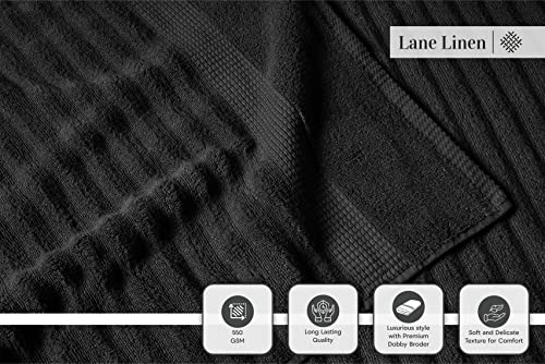 LANE LINEN Zero Twist Cotton Bath Towels - 6 Piece Set - Super Soft, Hotel Quality - 2 Bath, 2 Washcloth, 2 Hand Towels for Bathroom - Classy Look, Gentle on Skin, Ideal for Spa & Daily Use - Black - color: 04: Black, size: 6 Piece Towel Set