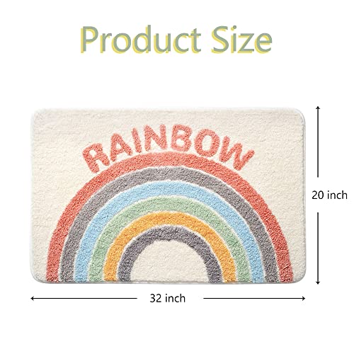 Rainbow Flocking Bath Mat, 32"x 20" | Water Absorbent, Non-Slip, Soft Microfiber, Cute Cartoon Doormat, For Tub Sink Shower Bath Room - size: 2'8" x 1'8" (Rectangular)