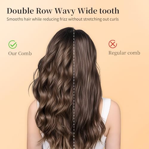 Wide Tooth Comb for Curls, Detangling Comb with Double Row Wavy Tooth for Curly/Wavy/Thick/Long/Wet & Dry Hair, Detangler Hair Brush Large Tooth Shower Hair Comb for Women Girl Men - color: Grey