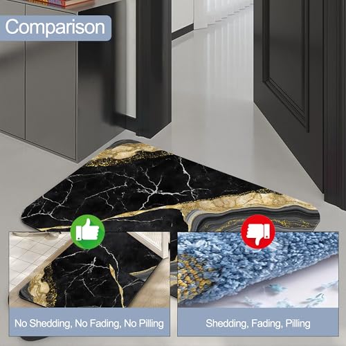 Black Gold Marble Bath Mat,Fast Drying Modern Stylish Bathmats for Bathroom, Non Slip Soft Diatomaceous Bath Rug Bathroom Accessories Thin Doormat for Home Kitchen 17 X 29.5 Inch - color: Black Gold Marble