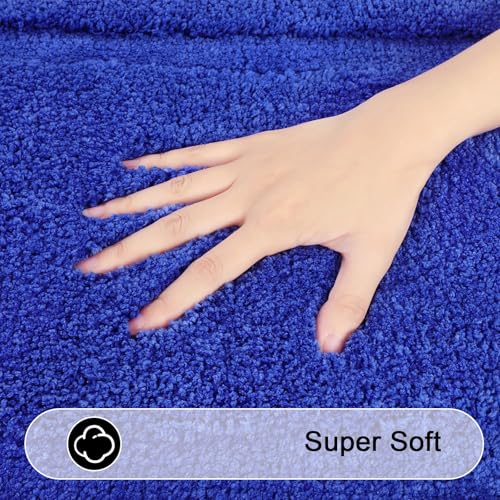 SHACOS Royal Blue Bathroom Rugs Sets 3 Piece Bath Mat U Shaped Toilet Rug | 20x32+ 16x24+ 20x24, Soft Fluffy Microfiber Bath Rugs Set, Non Slip Washable Absorbent Bathroom Floor Mats Carpet Shower Rug - color: Royal Blue, size: 16"x24"+ 20"x32"+U Shape 20