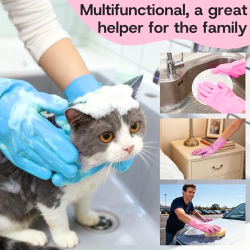 2-Pair Pet Hair Remover Glove for Dogs and Cats Washing, Grooming, & Deshedding – Multipurpose Silicone Dog Bath Gloves, Cat Brush Glove Mitt for Pet Cleaning & Household Use (pink & Blue) - color: pink & Blue