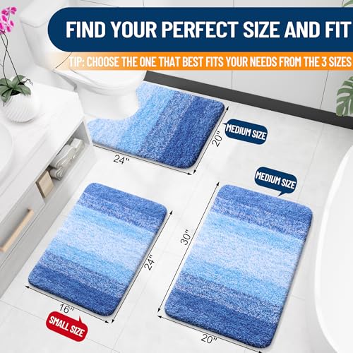 OLANLY Bathroom Rug Set 2 Piece, Soft Absorbent Microfiber Bath Mats and U-Shaped Contour Toilet Rug, Non-Slip, Machine Wash Dry, Shaggy Bath Mats for Bathroom (24"x16"+24"x20", Light Royal Blue) - color: Light Royal Blue, size: 24" X 16" + U24" X 20"