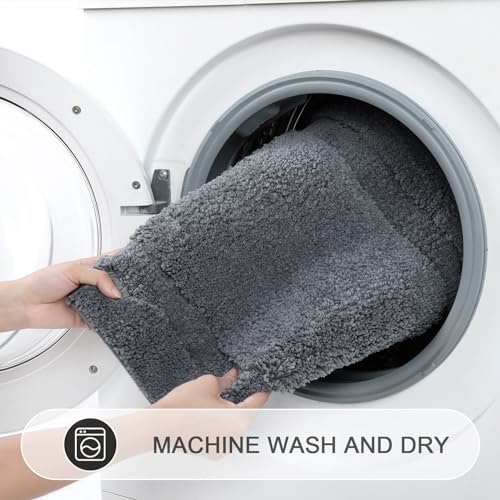 SHACOS Bathroom Rugs Sets 3 Piece with Toilet Lid Cover | 16"x24"Bath Mat and 20"x24" U-Shape Contoured Toilet Mat Machine Washable Shaggy Absorbent Bath Rugs(Dark Grey) - color: Dark Grey, size: 16"x24"+U-Shape 20"x24"+Lid Cover 19"x21"