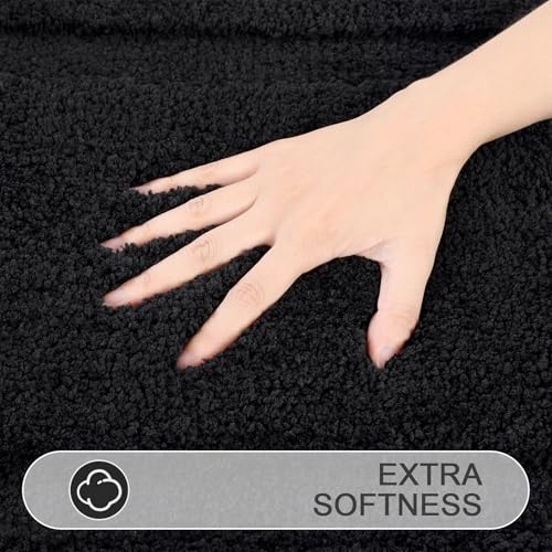 SHACOS Black Bathroom Rugs Sets 3 Piece Bath Mat U Shaped Toilet Rug | 20x47+ 20x32+ 20x24, Soft Fluffy Microfiber Bath Rugs Set, Non Slip Washable Absorbent Bathroom Runner Floor Mats Shower Rug - color: Black, size: 20"x32"+ 20"x47"+U Shape 20"x24"