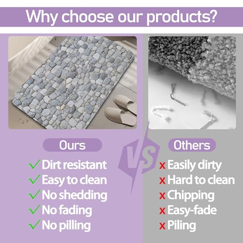 Stone Pattern Bathroom Rugs Mat, Super Absorbent Quick Drying Floor Mat for Bathroom Entryway 17"x30" - color: Stone Pattern