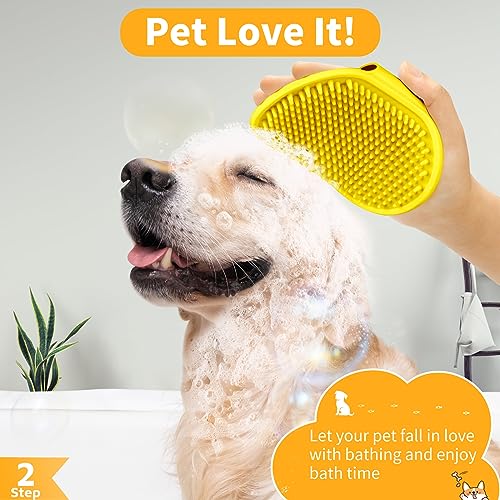 Comotech 6PCS Dog Bath Brush & Dog Toothbrush | Adjustable Handle Shampoo Brush & Scrubber for Short & Long Haired Dogs & Cats | Effectively Solve Odor & Stain Removal Problems (Orange Yellow Yellow) - color: Orange Yellow Yellow