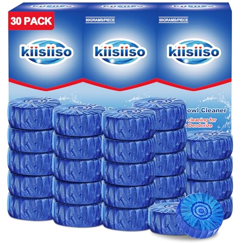 KIISIISO Automatic Toilet Bowl Cleaner Tablets Blue 30 Pack, Drop-In Tank Cleaner for Bathroom, Prevent Stains & Deodorize, Septic Safe, Long-Lasting Cleaning Tabs - Fresh Scent - size: 1 Count (Pack of 30)