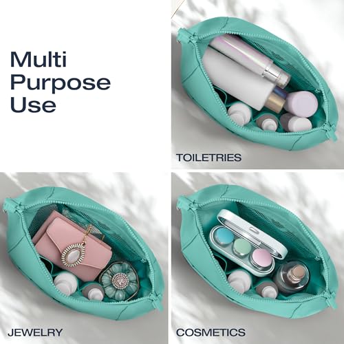 KAZAY Expandable Toiletry Bag with Side Clips for Adjustable Sizing, Premium High-Density Nylon, Open Wide Zipper, Stylish, Water Resistant, Cosmetic Bag, Makeup Bag, Full-Size Bottles, Unisex (Aqua) - color: Aqua