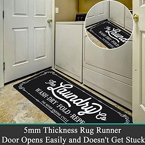 Pauwer Laundry Room Rug Runner 20"x48" Waterproof Rubber Laundry Mat Non Slip Kitchen Mats for Floor Washable Floor Mat Runner Rug for Farmhouse Mudroom Washroom Bathroom Decor - color: Black a, size: 1'8" x 4'