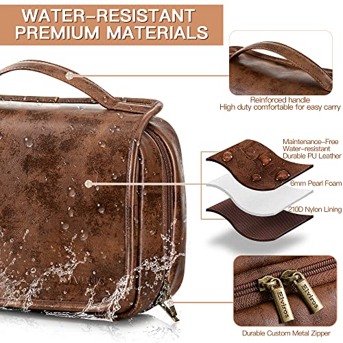 Elviros Hanging Travel Toiletry Bag Gift for Men，Mens Toiletries Bag Gifts Set Shaving Dopp Kit Water-resistant Bathroom Toiletries Organizer PU Leather Cosmetic Bags 2 Pack - color: Dark Brown, size: 2 Piece