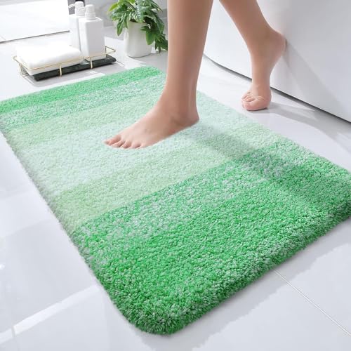 OLANLY Small Bathroom Rugs Mat 24x16, Extra Soft Absorbent Microfiber Bath Rugs, Rubber Backing, Quick Dry, Machine Washable Bath Mats for Bathroom Floor, Tub and Shower, Home Decor Accessories, Green - color: Green, size: 24" X 16"