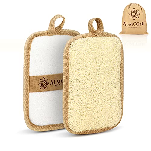 Almooni Premium Egyptian Exfoliating Loofah Pad Body Scrubber - Rectangular loofa Shape - Made with Natural Egyptian Shower lufa Sponge that Gets You Clean, Not Just Spreading Soap (2 Pack) - style: Rectangular loofa Shape