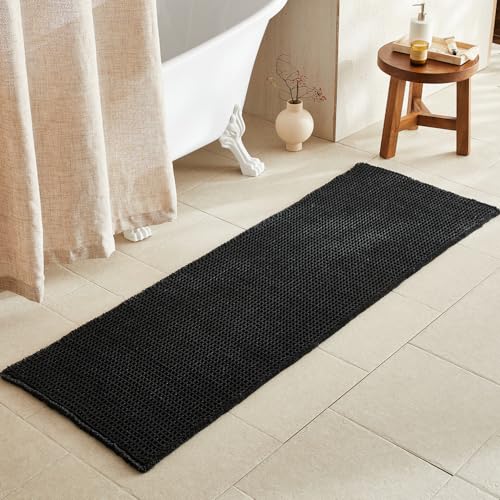 TYUU Black Long Bathroom Rug, Waffle Runner Rug Bathroom Non Slip Washable Super Absorbent Quick Dry Boho Farmhouse Bath Decor, 72"x24" Black - color: Black, size: 2' X 6' (Runner)