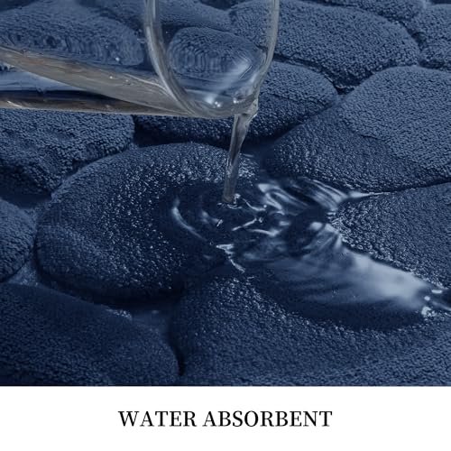 YIHOUSE Memory Foam Bath Mat Cobblestone Bathroom Rugs Super Water Absorbent Bath Mats for Bathroom Machine Washable Bath Rugs(20 x 24,Dark Blue) - color: Dark Blue Single, size: 1'8" x 2' (Rectangular)
