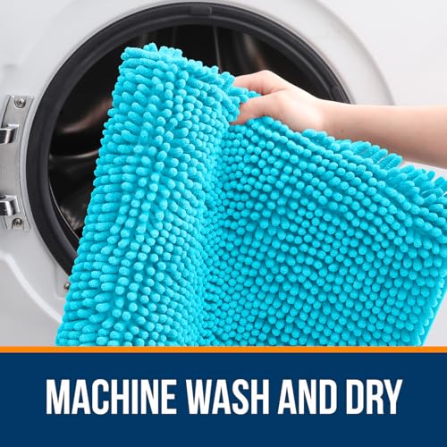 OLANLY Bathroom Rugs Sets 2 Piece, Soft Absorbent Chenille Bath Mats and U-Shaped Contour Toilet Mat Area Rug Set, Machine Washable Bath Carpet, Home Decor Accessories(24"x16"+24"x20", Aqua Sky) - color: Aqua Sky, size: 24" X 16" + U24" X 20"