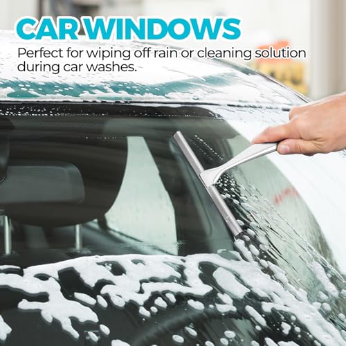 ALFLOD Shower Squeegee for Glass Doors, Tile Walls, Mirrors and Windshields | 10" silver, bathroom accessories, window cleaner, new home essentials, silicone blade, metal handle, adhesive hook - color: Black, size: 10 inch