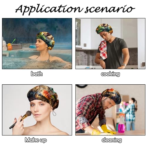 2 PCS Shower Cap Reusable Waterproof Adjustable Double Layer Elastic Dry Hair Bathing Caps Aesthetic Cute for Women Girls-Elephant Cat - color: H-6-Elephant Cat
