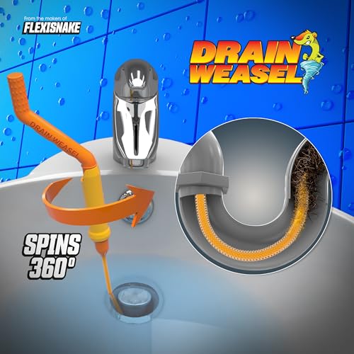 FlexiSnake Drain Weasel MAX Drain Hair Clog Remover Tool with Rotating Handle and 2 Wand Refills, Made in the USA, 20 inch | 20" Long Refills, Pipe, Bathroom, Bathtub Drain Cleaner, Removable Handle, Made in The USA - style: 20"