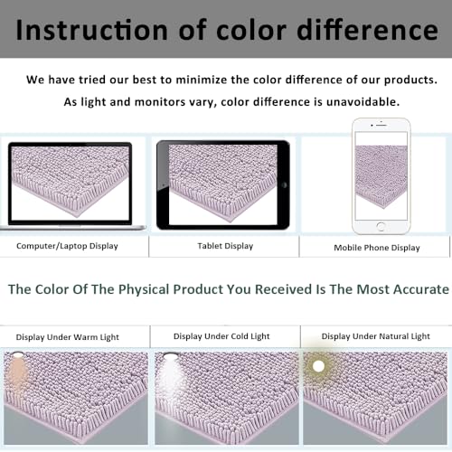 Chenille Bath Mats Set 2 Piece Non-Slip Luxury Bath Runner Rugs Extra Soft Absorbent Shaggy Washable Dry Plush Area Carpet Mats - Lavender - color: Lavender, size: 32"L x 20"W + 24"L x 16"W