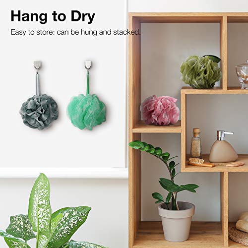 DadyMart Bath Shower Loofah Sponge 60g Bath Mesh Pouf Shower Ball Body Scrubber Exfoliating Bath Sponge for Women and Men, Set of 4, Black (Loofah-Medium, Army Green) - style: Army Green