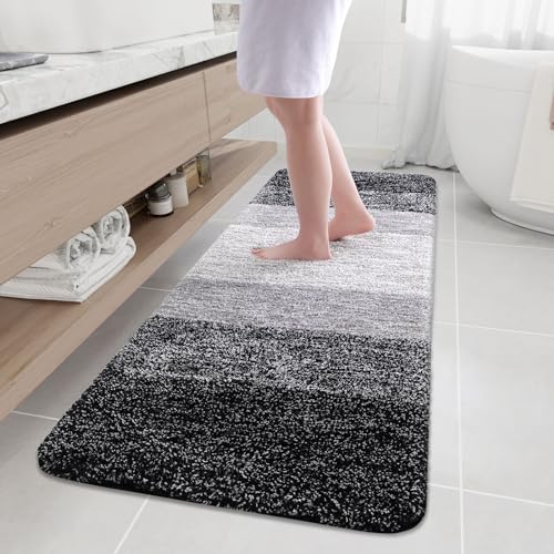 Arotive Microfiber Bathroom Rugs, Shaggy Soft and Absorbent Bath Rug, Thick Plush Machine Washable Dry Bath Mats for Bathroom, Tub and Shower, 70x24, Black, Rectangular - color: Black, size: 70" X 24"