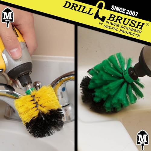 Drill Brush Power Scrubber - Kitchen Cleaning Brush - Dish Brush - Stove Top - Kitchen Sink Scrubbing - Tile and Grout Brush - Bathroom Cleaning - Shower Cleaner - Bathtub Scrubber - Floor Cleaner - color: Green / Yellow