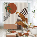 LQCOOL 4Pcs Boho Mid Century Shower Curtain Set, Modern Minimalist Bathroom Sets, Abstract Geometric Bathroom Sets with Shower Curtain and Rugs, Shower Curtain with 12 Hooks - color: Brown Black