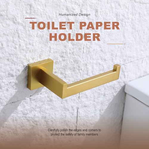TASTOS Toilet Paper Holder Brushed Gold, Toilet Tissue Roll Holders Dispenser and Hangers Wall Mounted for Bathroom & Kitchen, Stainless Steel Modern Square Style 2 Pack - color: Brushed Gold, size: Square (2 pack)