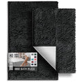 Hearth & Harbor Bathroom Rugs, Chenille Bath Mat - Machine Washable Bath Mats for Bathroom Non-Slip Backing Rubber, Quick Dry Bathroom Mat - color: Black, style: 17 x 24 + 20 x 32