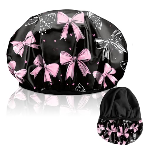 Luxury Shower Cap Terry Lined Reusable Triple Layer Waterproof Hair Elastic Caps Shower Bath Hat for Women Girls Cute Aesthetic-Bowknot - color: AL19-Bowknot