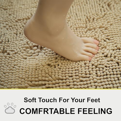 Bath Rugs Chenille 3-Piece Extra Soft and Absorbent Shag Beige Bathroom Rugs, Machine Wash Mat, Strong PVC Non-Slip Underside, Plush Carpet Mats (Beige) - color: Beige, size: 2'8" x 1'8" (16x24"+20x32"+20x20"U shape）