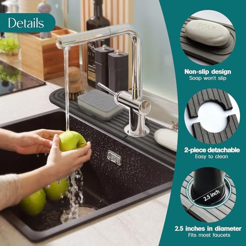 Diatomite Sink Splash Guard - DryingNeat Kitchen Faucet Mat, Instant Dry Water Absorbing Stone Tray for Sink, Durable Black Protector for Kitchen Bathroom Counter [Dark Grey, 23.6"x 3.9"] - color: Dark Gray, size: 23.6" x 3.9"