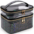 Double-layer Makeup Bag Cosmetic Bag Travel Makeup Cases Organizer Toiletry Bag Gift for Women, Portable Waterproof (Black) - color: 10-Black