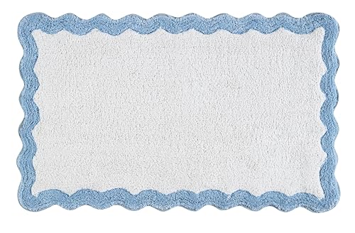 Cotton Scalloped Bathmat with Antiskid 20"x32" Blue – 100% Cotton Scalloped Bath Mat, Anti?Skid, Soft & Absorbent Bathroom Rug for Shower, Tub & Entryway - color: Blue, size: 1'8" x 2'8" (Rectangular)