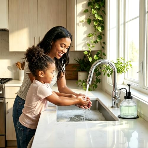 SheeChung 8 Oz Glass Soap Dispenser Bathroom, Clear Liquid Hand Soap Dispenser with Pump, Refillable Dish Soap Dispenser for Kitchen, Cute Modern Stripes Lotion Bottle, Shampoo (Black Pump, 2 Pack) - color: Clear-black Pump, 2 Pack