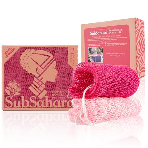SubSahara Authentic African Net Sponge - 2 Pack Exfoliating Bath & Shower Loofah Sponge for Body & Face, Gentle Scrubber for All Skin Types, Travel, Durable (Dark Pink & Light Pink) - color: Dark Pink & Light Pink