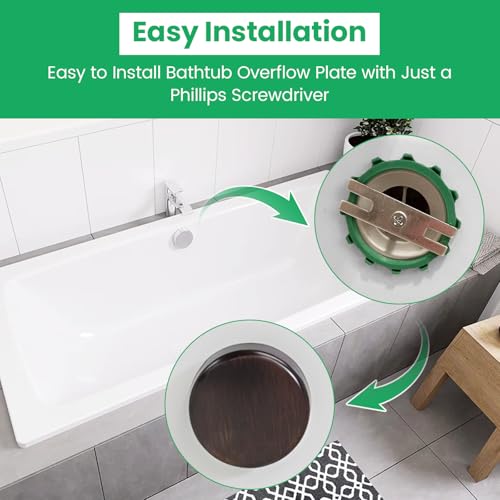 18009-BN Brushed Nickel Bathtub Overflow Plate Kit, 3-1/8" Snap-On Installation Overflow Drain Cover, Replacement Plate Fits Most Standard-Sized Bathtubs Drain