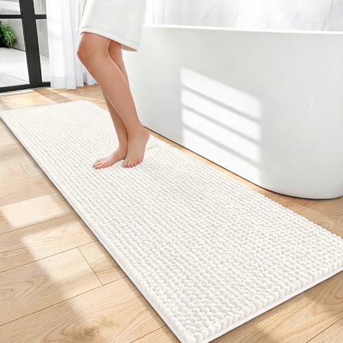 OLANLY Thick Bathroom Runner Rugs 59x20, Extra Soft Absorbent Chenille Bath Rugs, Rubber Backing, Machine Wash Dry, Long Bath Mats for Bathroom Floor, Tub and Shower, Home Decor Accessories, Ivory - color: Ivory, size: 59" X 20"