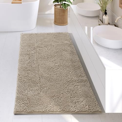 Hearth & Harbor Bathroom Rugs, Chenille Bath Mat - Machine Washable Bath Mats for Bathroom Non-Slip Backing Rubber, Quick Dry Bathroom Mat - color: Beige, style: 26 x 44