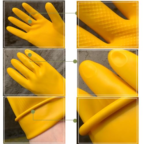 8 Pairs Reusable Household Cleaning Gloves, Rubber Kitchen Dishwashing Gloves,Extra Thickness, Long Sleeves, for Washing Dishes, Pet Care(X-Large, Yellow) - size: X-Large