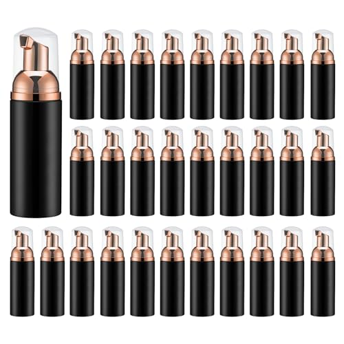 Travel Foam Pump Bottle - 2oz Small Size Foaming Hand Soap Dispenser - Mini Portable Mousse Lash Shampoo Kit Container for Hair - Empty Leak Proof Plastic Rose Gold &Black Foamer 30Pack - color: 30 Rose Gold+black