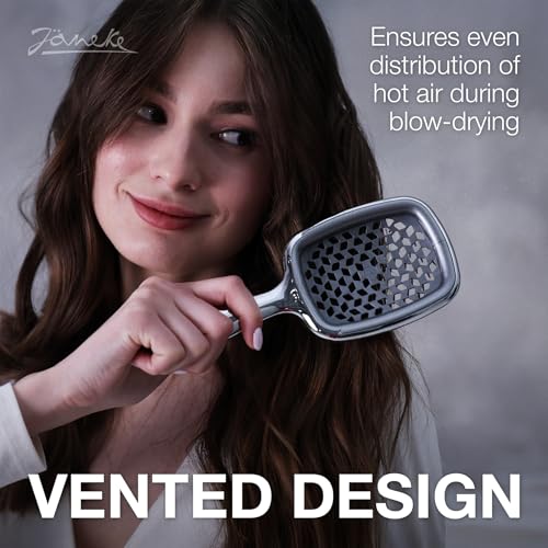 Janeke Superbrush Detangling Brush for Soft Smoothing Hair Brushing with Anti-Static Bristles - Vented Wet Hair Brush for Blow Drying Use - Perfect for Curly, Thick, Wavy, Fine Hair Types (Silver) - color: Silver Superbrush