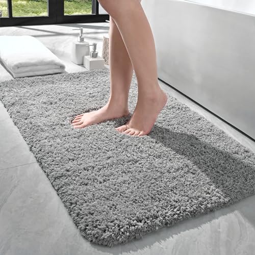 LOCHAS Bathroom Rug 36x24 Inch, Soft Thick Absorbent Microfiber Bath Rugs for Bathroom, Machine Washable, Shaggy Plush Non Slip Bath Mat for Tub, Shower Floor, Quick Dry Mats, Grey - color: Grey, size: 36x24 inch (Rectangular)