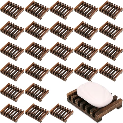 30Pack Wooden Soap Dish for Shower Bulk Soap Holder Savers Wood Draining Tray Case for Bathroom Kitchen Travel Sponge Shampoo Sink,Hand Craft - color: Brown