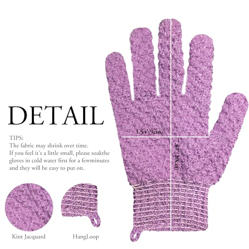 Exfoliating Bath Gloves 2 Pairs - Heavy Texture Body Scrub Gloves for Shower, Spa, Massage and Body Scrubs, Dead Skin Remover, Washing Gloves with Hanging Loop(Dark Purple) - color: Purple1