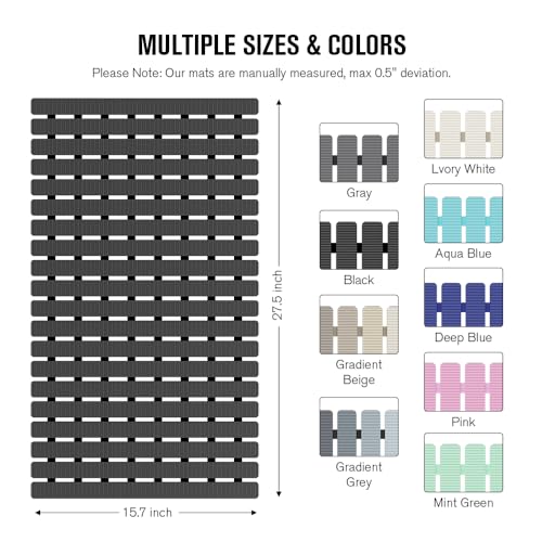 MBOSS Bath Tub Shower Mat Non Slip Bathtub Mats for Bathroom Shower Floor Mat Bath Mats for Shower Tub Anti Slip Shower Mat with Drain Hole and Large Suction Cups (Black, 27.5 X 15.7 Inch) - color: Black, size: 27.5" x 15.7" (Rectangular)