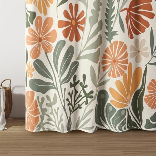 RoomTalks Cute Colorful Floral Extra Long Shower Curtain 84 Inch Funky Aesthetic Bathroom Decor - Heavy Duty Modern Abstract Matisse Flowers Plants Botanical Shower Curtain Set - color: Green and Terracotta, size: 72"W x 84"L (Pack of 1)
